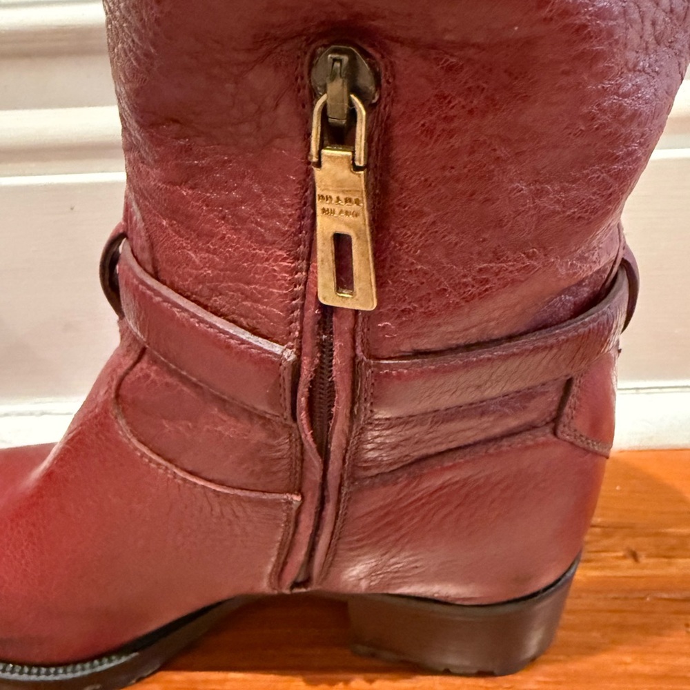 Prada Red Combat Moto Boots with Buckle Straps - Picture 5 of 7